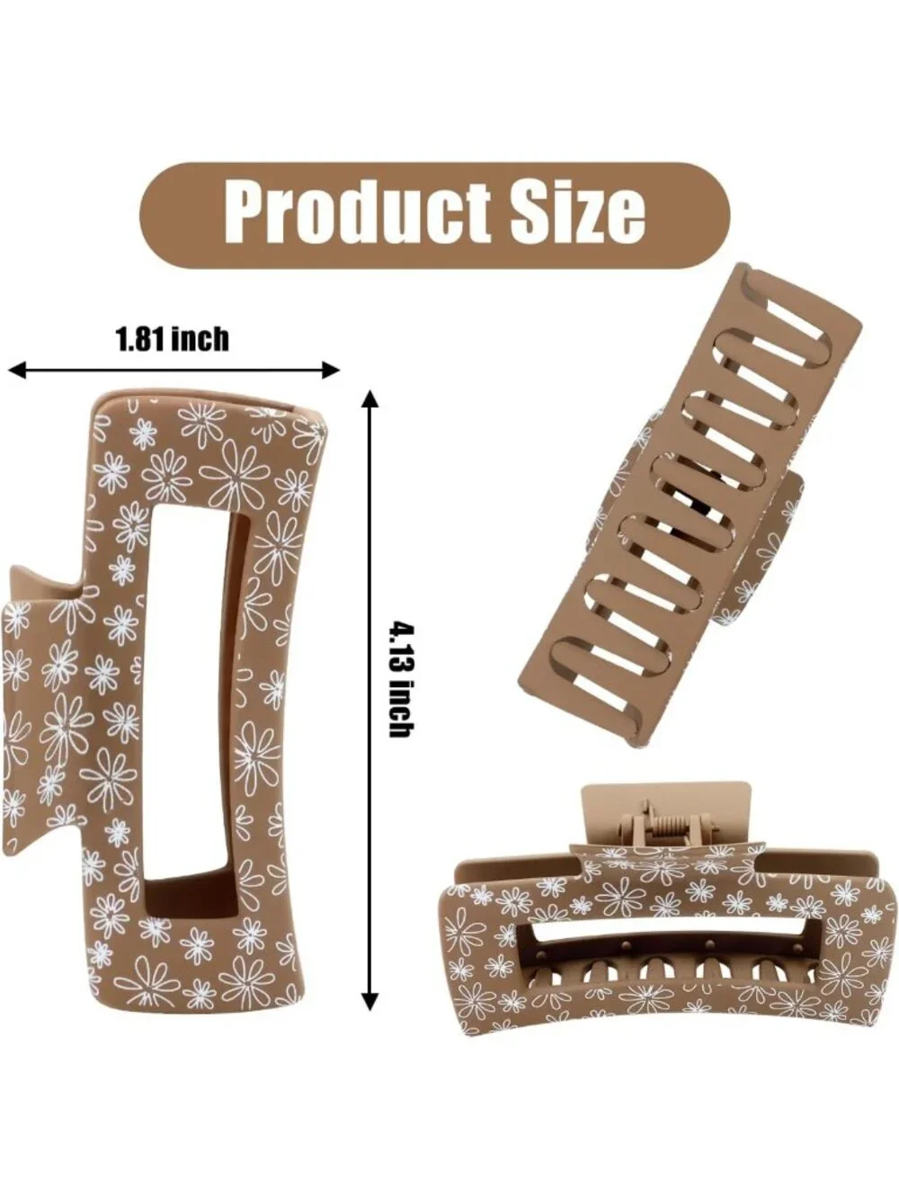Stylish Large Square Flower Hair Claw Clips for Women - Brown Hair Accessories